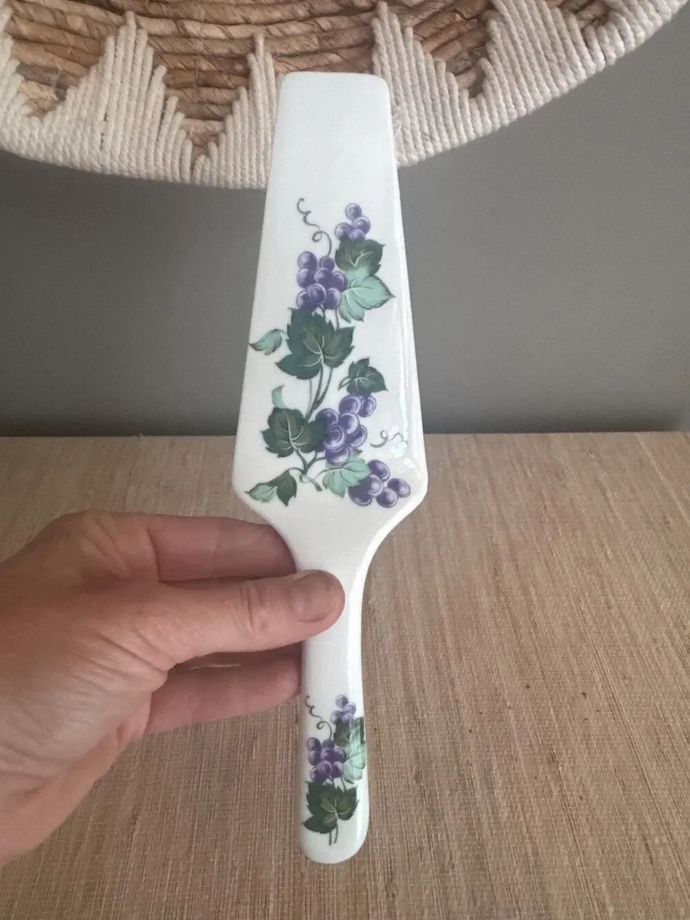 Vintage Andrea by Sadek Porcelain Cake Pie Server - Purple Grapes Pattern - 10